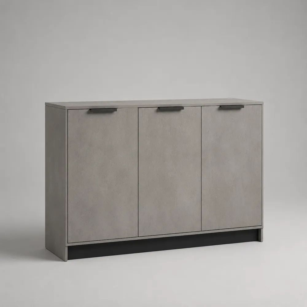 Rechteckiges Sideboard aus melaminbeschichteter Spanplatte mit 3 Türen, Betongrau/Schwarz, 120 × 40 × 90 cm