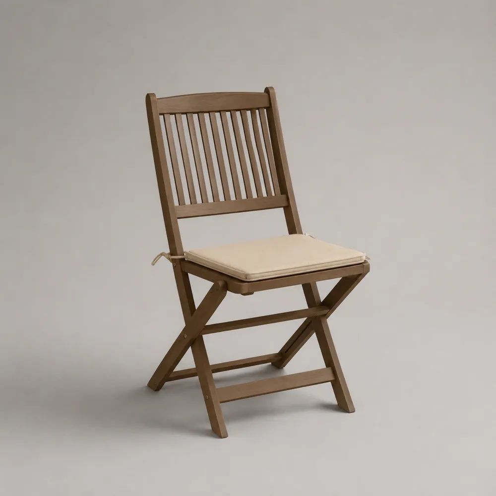 Klappbarer Gartenstuhl aus Massivholz mit Sitzkissen, Braun/Beige, 46 × 57 × 89 cm