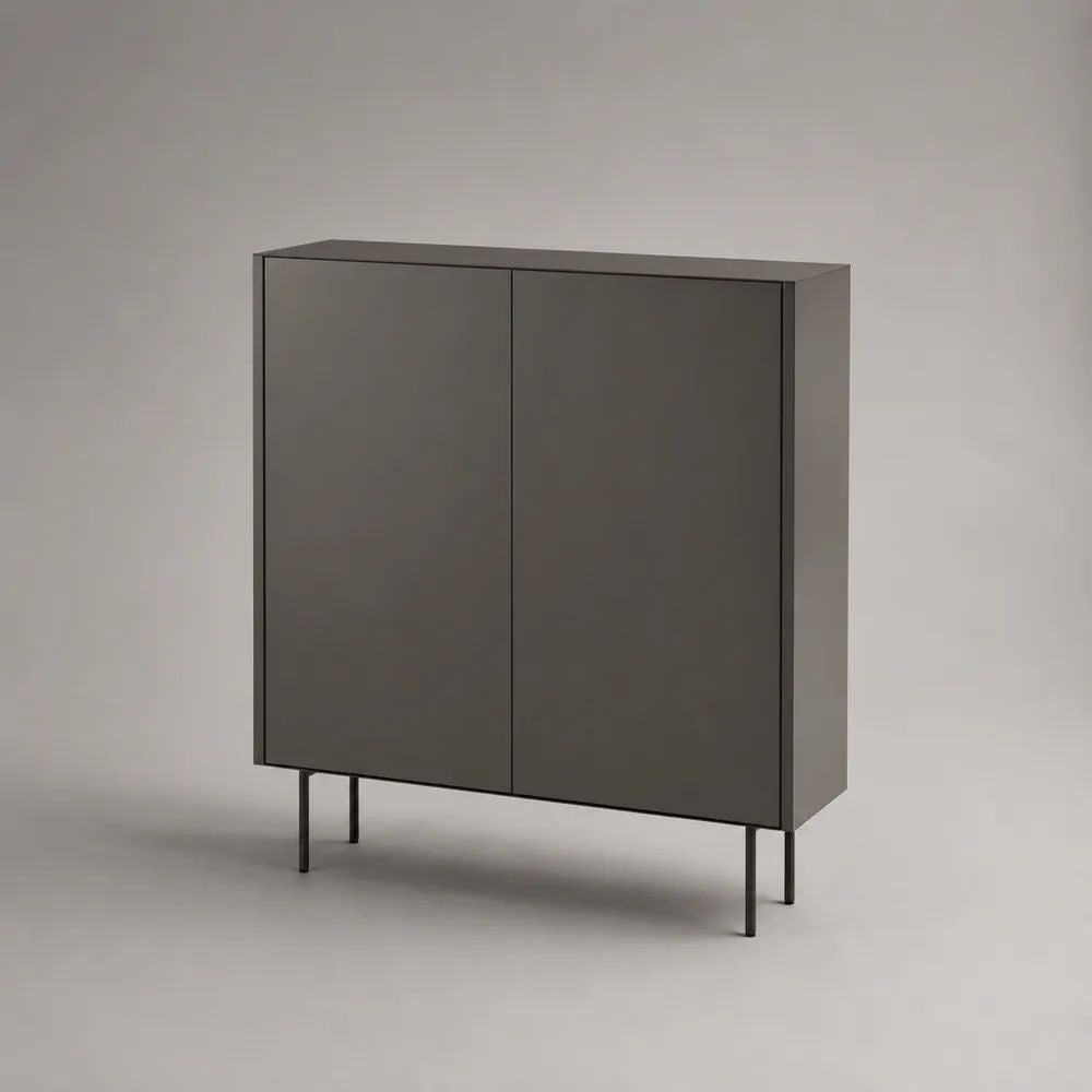 Highboard Buffetschrank, 2-türig, aus melaminbeschichteter Spanplatte mit Stahlbeinen, Anthrazit/Schwarz, 100 × 40 × 120 cm