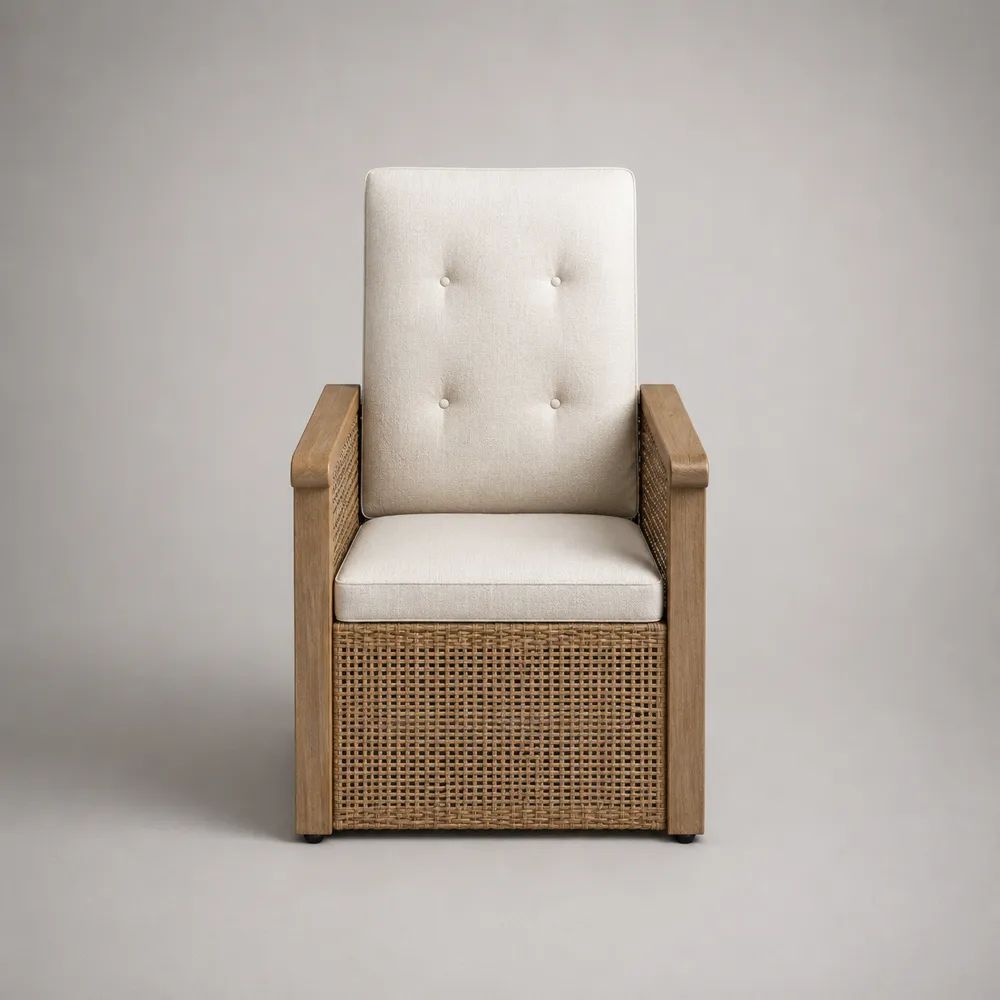 Gartenstuhl mit Armlehnen aus Akazienmassivholz und PE-Rattan, Natur/Beige, 62 × 70 × 100 cm