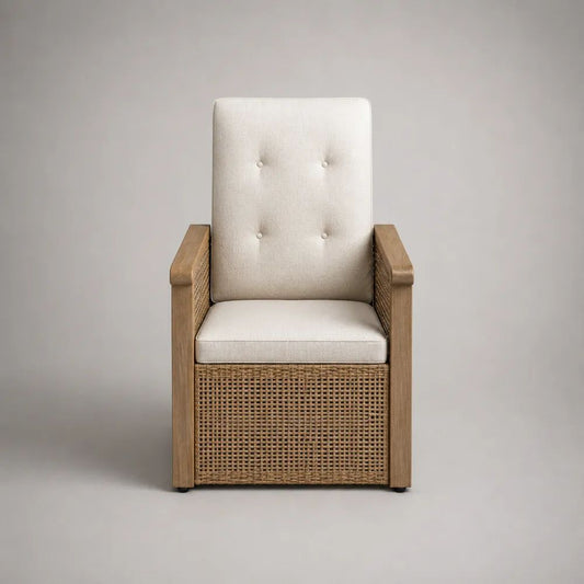 Gartenstuhl mit Armlehnen aus Akazienmassivholz und PE-Rattan, Natur/Beige, 62 × 70 × 100 cm