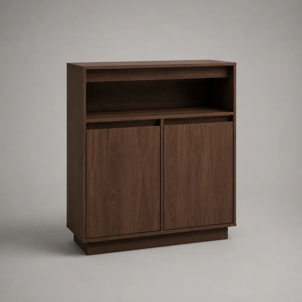Sideboard aus Spanplatte mit 2 Türen und 2 offenen Fächern, Walnussbraun, 90 × 40 × 110 cm