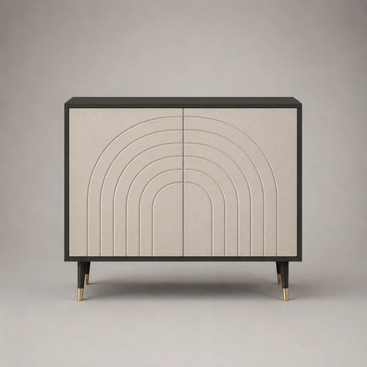 Rechteckiges Sideboard mit 2 Türen aus MDF und Stahl, Beige/Schwarz, 110 × 40 × 90 cm
