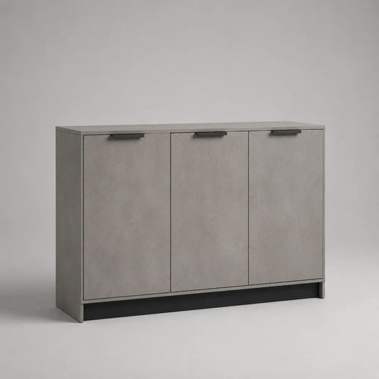 Rechteckiges Sideboard aus melaminbeschichteter Spanplatte mit 3 Türen, Betongrau/Schwarz, 120 × 40 × 90 cm