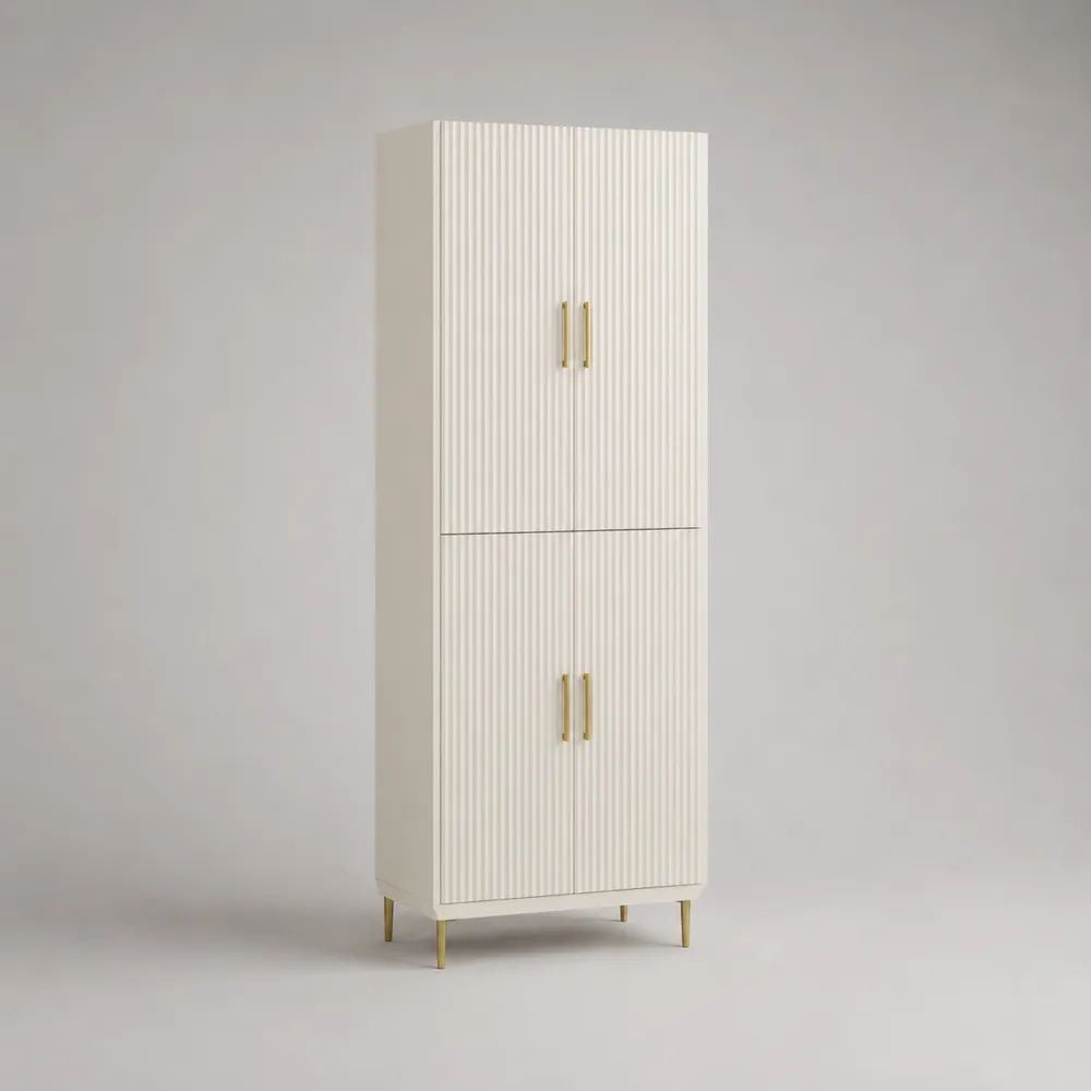Hochschrank aus MDF und Spanplatte, Cremeweiß/Gold, 70 × 40 × 180 cm