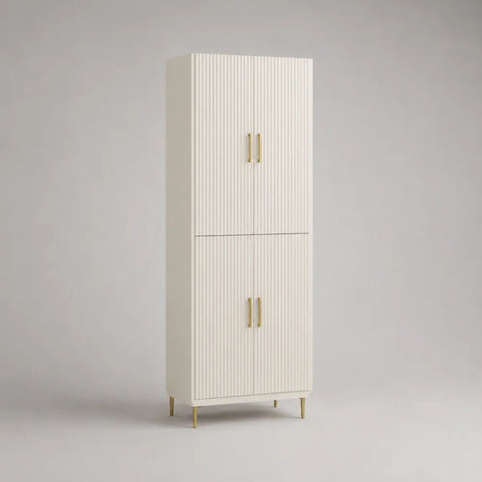 Hochschrank aus MDF und Spanplatte, Cremeweiß/Gold, 70 × 40 × 180 cm