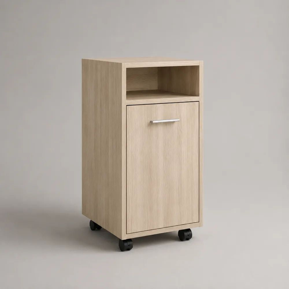 Schuhschrank auf Rollen aus melaminbeschichteter Spanplatte, helle Eiche, 40 × 35 × 80 cm