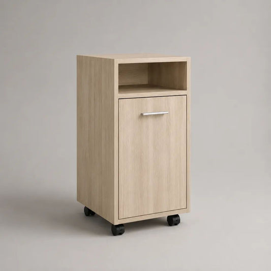 Schuhschrank auf Rollen aus melaminbeschichteter Spanplatte, helle Eiche, 40 × 35 × 80 cm